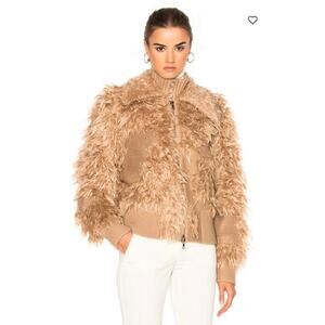 New 3.1 Phillip Lim Faux Fur Double Collar Full Zip Bomber Tan Camel XS Runway